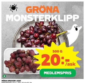 Coop Extra Röda druvor i ask erbjuda