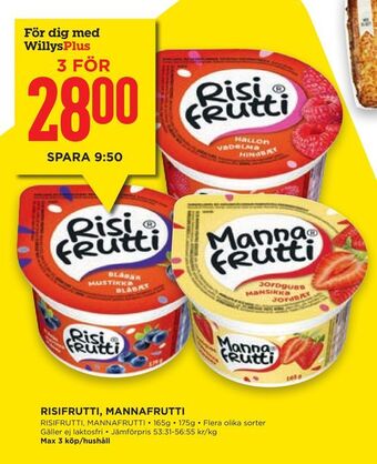 Willys Hemma Risifrutti, mannafrutti erbjuda