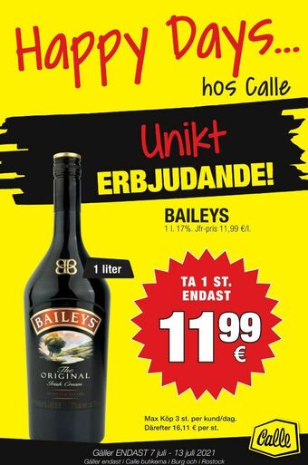 Calle Baileys Cafélikör erbjuda