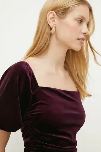 Oasis Velvet ruched puff sleeve top erbjuda