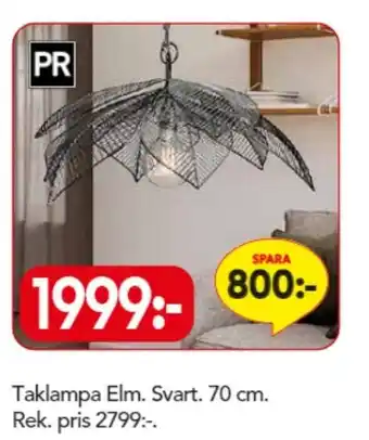 Taklampa Elm. Svart . 70cm