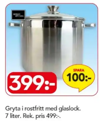 Bo Ohlsson Gryta i Rostfrit med Glaslock. 7 Liter erbjuda