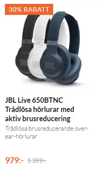 Kjell & Company JBL Live 65BTNC Trådlösa hörlurar med aktiv brusreducering erbjuda