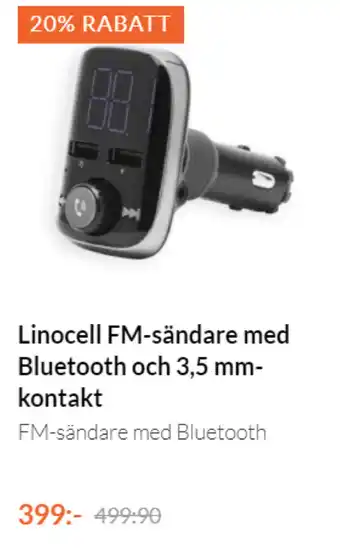 Kjell & Company Linocell FM-sändare med Bluetooth och 3.5 mmkontakt erbjuda