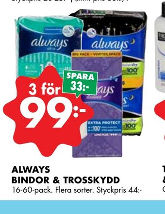 ÖoB Always bindor & trosskydd erbjuda