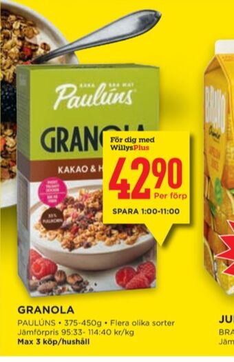 Willys Paulùns granola erbjuda
