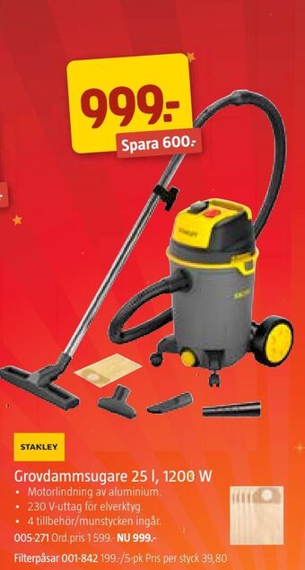 Jula Grovdammsugare 25 l, 1200 w erbjuda