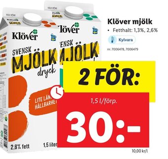 Lidl Klöver mjölk erbjuda