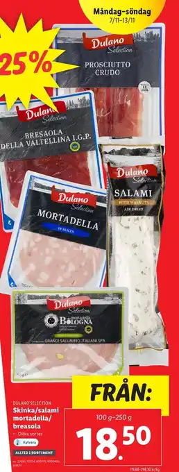 Lidl Dulano Selection Skinka/ salami mortadella/ breasola erbjuda