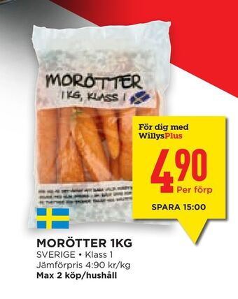 Willys Hemma Morötter 1kg erbjuda