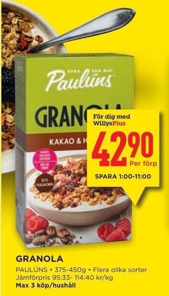 Willys Granola erbjuda