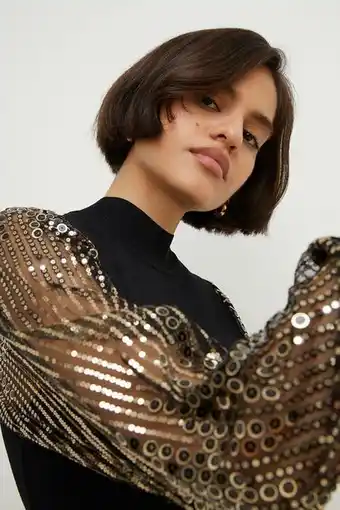Blouson sequin sleeve knitted mini dress