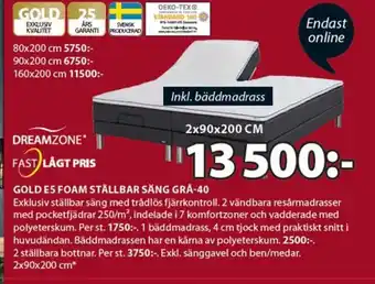 JYSK Gold E5 Foam Stållbar Sång Grå -40 erbjuda