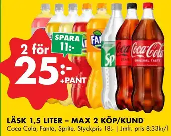 ÖoB Läsk 1,5 liter - max 2 köp/kund erbjuda