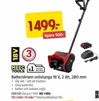 Jula Meec Tools Batteridriven Snöslunga 18 V, 2 Ah, 280 mm erbjuda