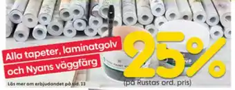 Rusta 25% Alla tapeter, laminatgolv och Nyans väggfärg erbjuda