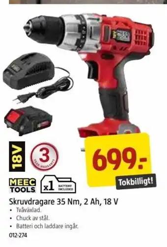 Jula Meec Tools Skruvdragare 35 Nm, 2Ah, 18 V erbjuda