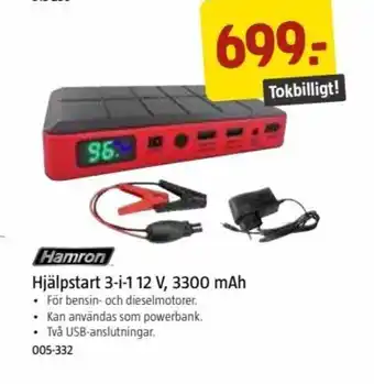 Jula Hamron Hjälpstart 3-i-1 12V, 3300 Mah erbjuda