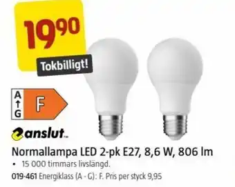 Jula Anslut Normallampa LED 2-pk E27, 8,6 W, 806 Im erbjuda