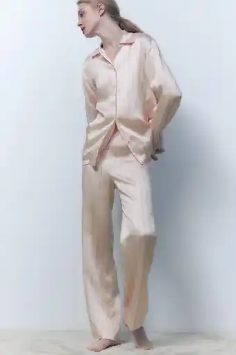 ZARA Striped silk blend trousers erbjuda