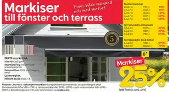 Rusta 25% Markiser till fönster och terrass erbjuda