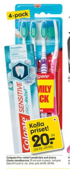 Colgate Pro-relief tandkräm och Extra Clean tandborste