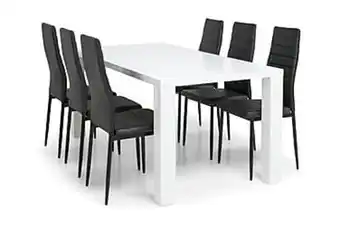Sala matbord 180 vit + 6 ted stol svart konstläder