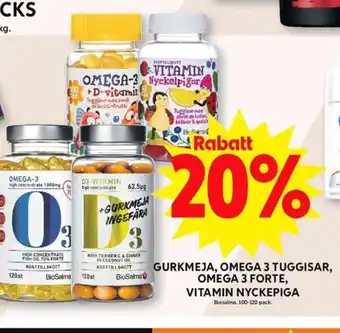 Gurkmeja, Omega 3 Tuggisar, Omega 3 Forte, Vitamin Nyckepiga