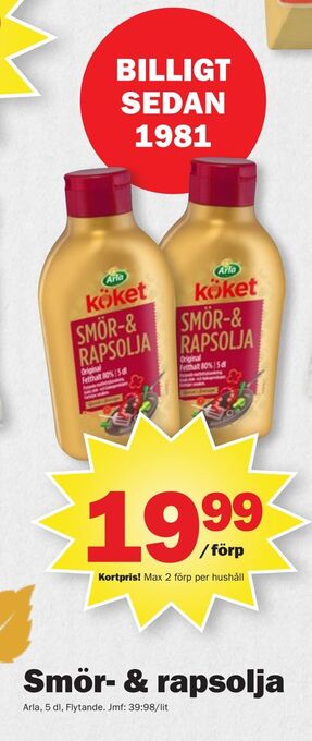Pekås Smör- & rapsolja erbjuda