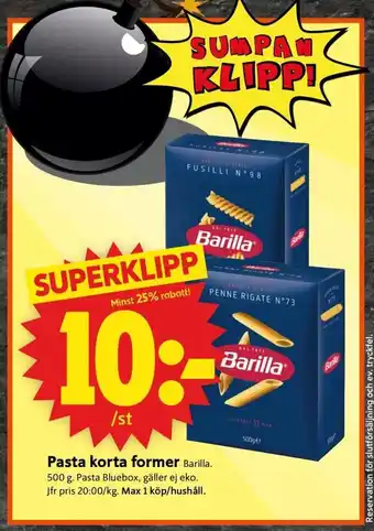 ICA Supermarket Pasta Korta Former Barilla erbjuda