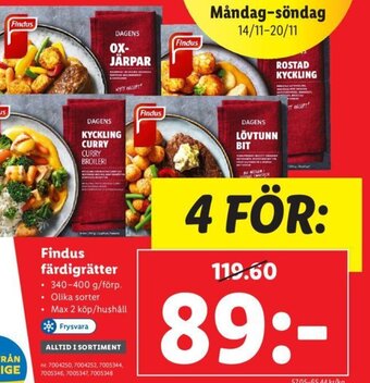 Lidl Findus Färdigrätter erbjuda
