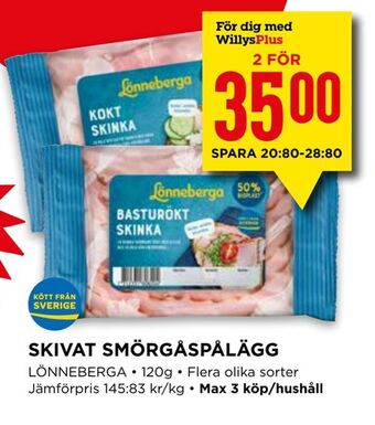 Willys Skivat smörgåspålägg erbjuda