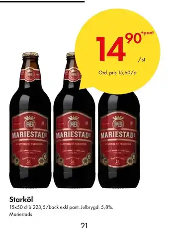 Snabbgross Starköl 15 x 50 cl. Mariestads erbjuda