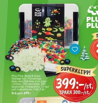 Leklust Plus-plus. build & glow storage box erbjuda