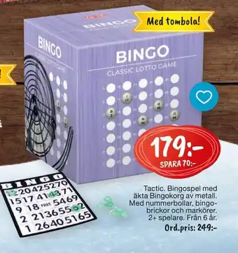 Tactic. bingo spel med äkta bingokorg av metall