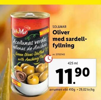 Lidl Oliver med sardellfyllning erbjuda