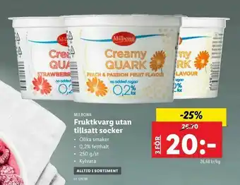 Lidl Fruktkvarg utan tillsatt socker erbjuda