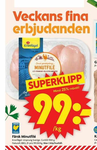 ICA Supermarket Kronfågel Kycklingfilé erbjuda