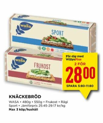 Willys Frukost Knäckebröd erbjuda