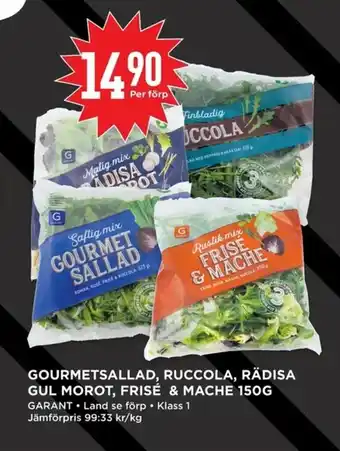Willys Garant Gourmetsallad, Ruccola, Rädisa Gul Morot, Frisé & Mache 150g erbjuda