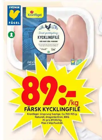 ICA Maxi Kronfågel Färsk Kycklingfilé 700-925g erbjuda