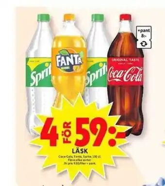 ICA Maxi Coca-Cola, Fanta, Sprite Läsk 150cl erbjuda