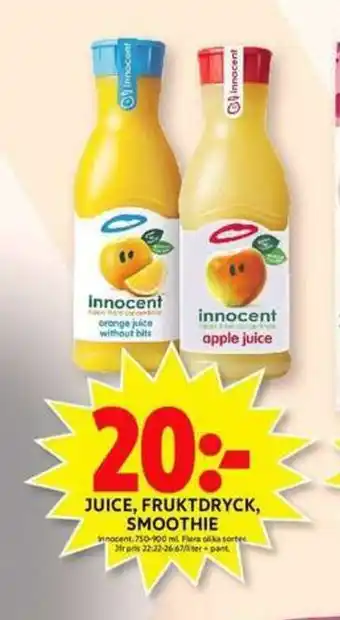 ICA Maxi Innocent Juice, Fruktdryck, Smoothie 750-900ml erbjuda
