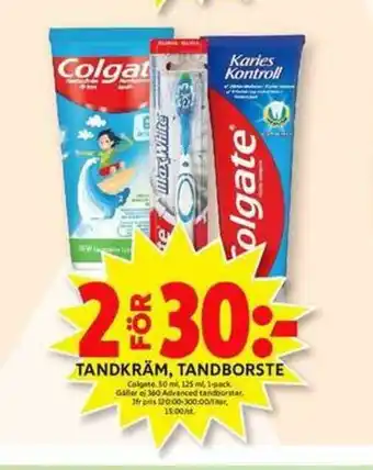 ICA Maxi Colgate Tandkräm, Tandborste 50ml, 125ml 1-pack erbjuda