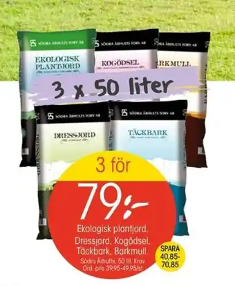 EKO Ekologisk plantjord, Dressjord, Kogödsel, Täckbark, Barkmull 50 lit. erbjuda