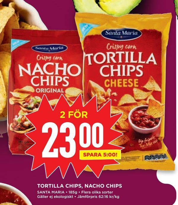 Tortilla chips, nacho chips erbjudande hos Willys