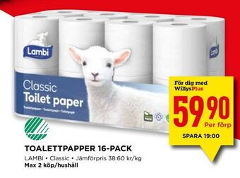 Willys Toalettpapper 16-pack erbjuda
