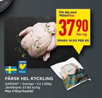 Willys Färsk hel kyckling erbjuda