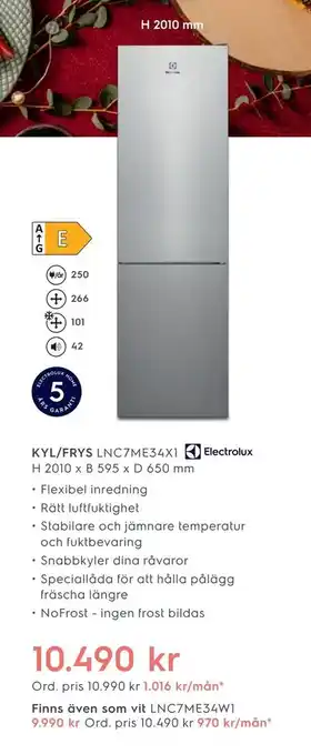 Electrolux Home Kyl/frys lnc7me34x1 erbjuda