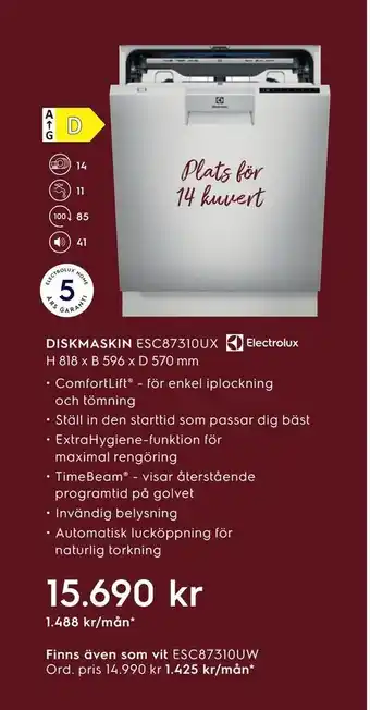 Electrolux Home Diskmaskin esc87310ux erbjuda
